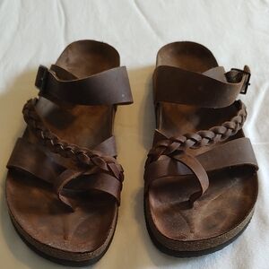 White Mountain Brown Leather Comfort Sandals